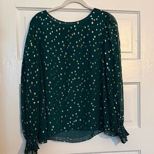 Lilly Pulitzer Emerald Green Blouse with Gold Dot Print